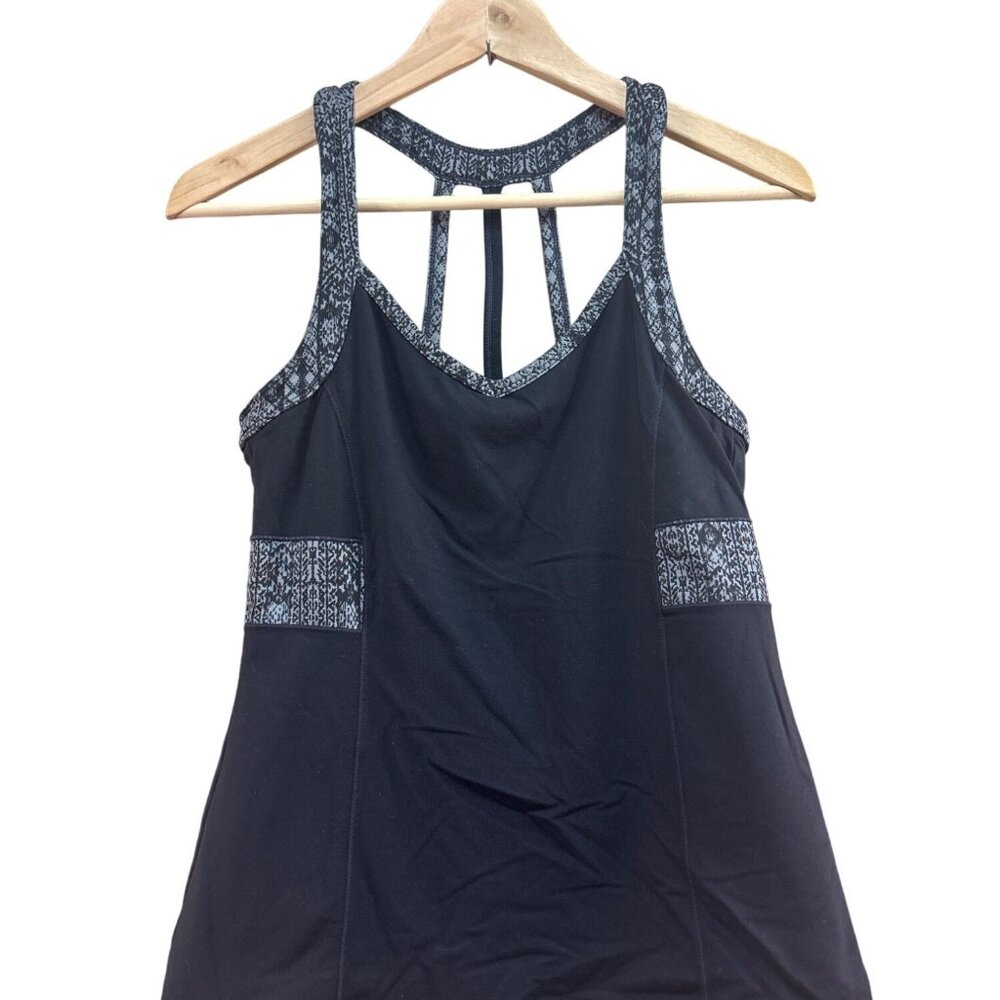Athleta Womens Black & Gray Printed Strappy Back Athletic Tank Top Size S